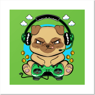 pug doggy gamer, game addicts Posters and Art